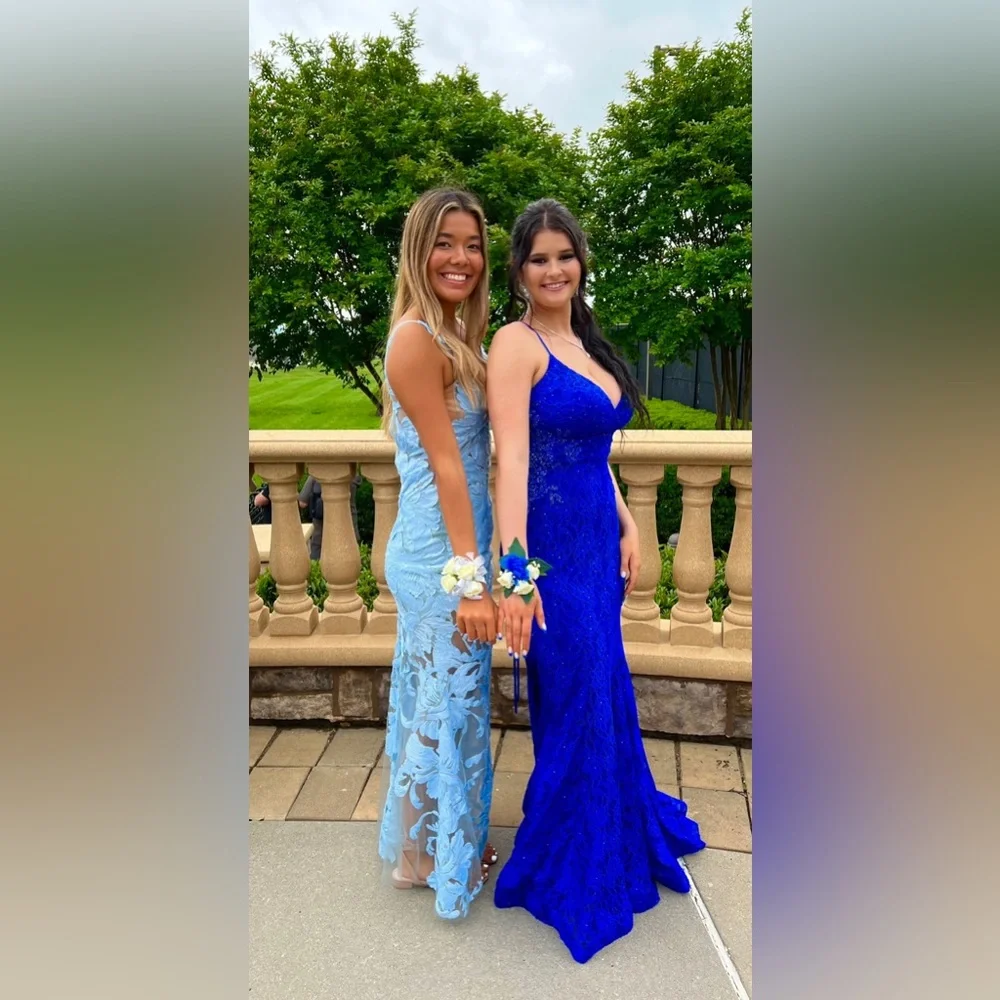 Dresses | Blue Lace And Bedazzled Prom Dress | Poshmark